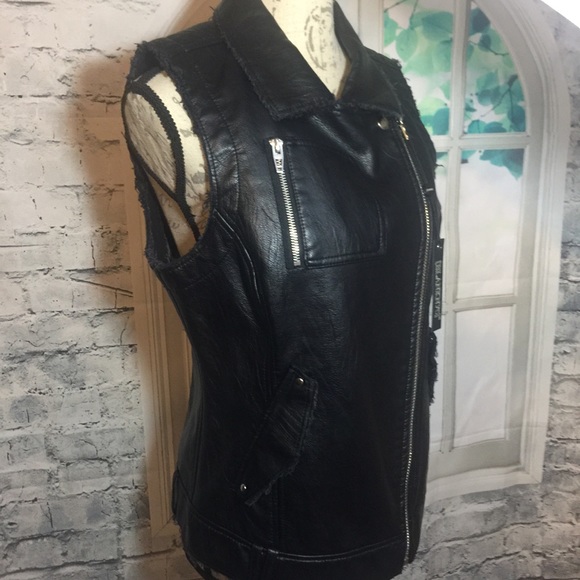 BLANCNYC Leather Jacket Black Sleeveless - Picture 3 of 8